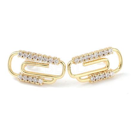 Brass Micro Pave Clear Cubic Zirconia Stud Earrings EJEW-L234-042G-1