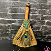 Straw Witch Altar Broom Display Decoration with Raw Natural Tiger Eye Chips WG15595-10-1