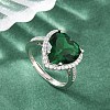 Heart Brass Micro Pave Cubic Zirconia Cuff Open Rings for Women CU-CBA0A21-02P-04-3