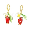 Lampwork Strawberry with Plastic Pearl Flower Dangle Leverback Earring X-EJEW-TA00130-1