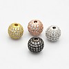 CZ Brass Micro Pave Grade AAA Clear Color Cubic Zirconia Round Beads KK-O065-8mm-05-NR-1