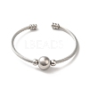 Non-Tarnish 304 Stainless Steel Round Beaded Cuff Bangles BJEW-P310-03P-1