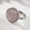 Half Round Natural Rose Quartz Finger Rings RJEW-M062-01P-17-5