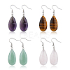 FIBLOOM 4 Pairs 4 Styles Natural Mixed Stone Teardrop Dangle Earrings with Steel Iron Pins for Women EJEW-FI0003-18-1