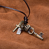 Adjustable Men's Zinc Alloy Pendant and Leather Cord Lariat Necklaces NJEW-BB15995-B-5