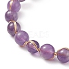 5Pcs 5 Style Natural Mixed Gemstone Round Beaded Cuff Bangles Set BJEW-JB09011-5