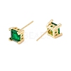 Green Cubic Zirconia Square Stud Earrings EJEW-F282-27G-2