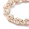 Wood & Synthetic Hematite Beaded Stretch Bracelet with Brass Cross Charms BJEW-JB08488-5