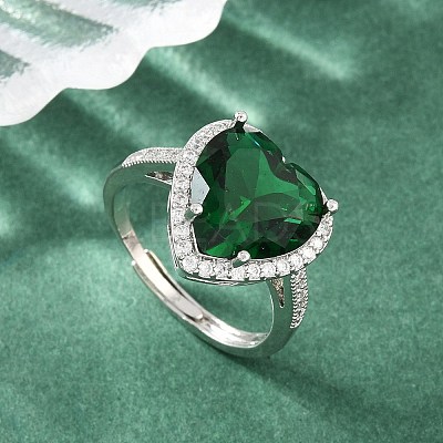 Heart Brass Micro Pave Cubic Zirconia Cuff Open Rings for Women CU-CBA0A21-02P-04-1