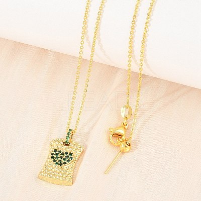 Brass Micro Pave Cubic Zirconia Rectangle with Heart Pendant Adjustable Slider Necklaces KK-CBA4547-08G-02-1