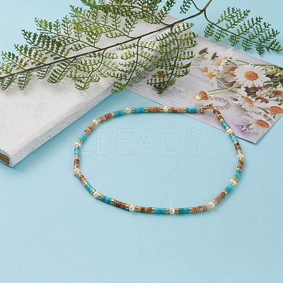 Natural Picture Jasper & Turquoise Beaded Necklaces NJEW-JN03253-1