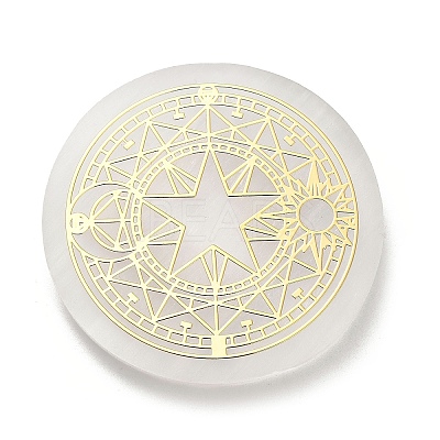 Flat Round Natural Selenite Slice Coasters AJEW-C042-01A-1