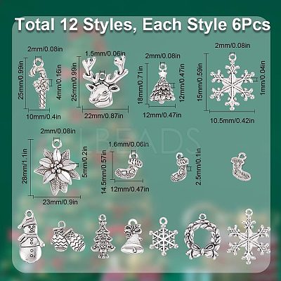 72Pcs 12 Style Tibetan Style Alloy Pendants FIND-SC0004-77-1