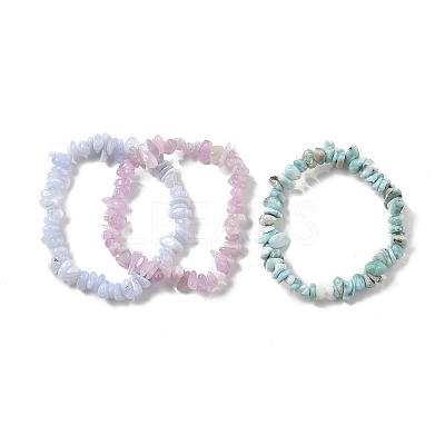 Chips Natural Larimar & Blue Lace Agate & Kunzite Beaded Stretch Bracelets Sets X-BJEW-JB05332-01-1