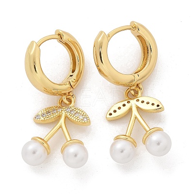 Cherry Brass Micro Pave Clear Cubic Zirconia & ABS Imitation Pearl Hoop Earrings EJEW-M077-01G-1