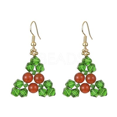 Natural Carnelian Holly Leaf Dangle Earrings EJEW-TA00245-1