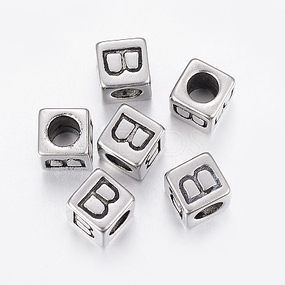 304 Stainless Steel Large Hole Letter European Beads STAS-H428-01AS-B-1