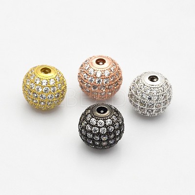 CZ Brass Micro Pave Grade AAA Clear Color Cubic Zirconia Round Beads KK-O065-8mm-05-NR-1