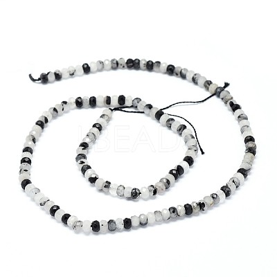 Natural Tourmalinated Quartz/Black Rutilated Quartz Beads Strands G-F632-22E-1