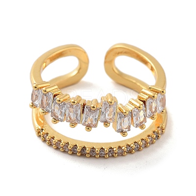 Brass with Cubic Zirconia Open Cuff Rings LS-RJEW-B053-03-1
