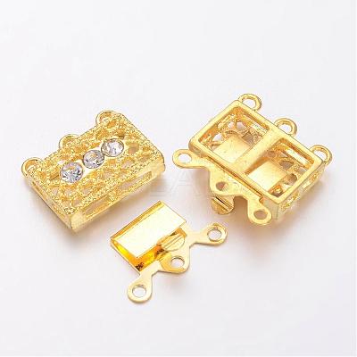 Golden Tone Brass Rhinestone Clasps X-KK116-G-1