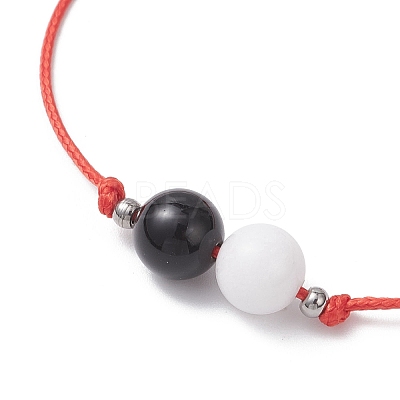 2Pcs Natural Rose Quartz & Eyeless Obsidian 
& Malaysia Jade Beads with Korean Waxed Polyester Cord Bracelets BJEW-JB12887-1