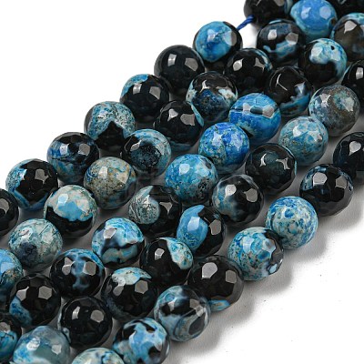 Faceted Round Dyed Natural Fire Crackle Agate Beads Strands G-D769-8mm-04-1