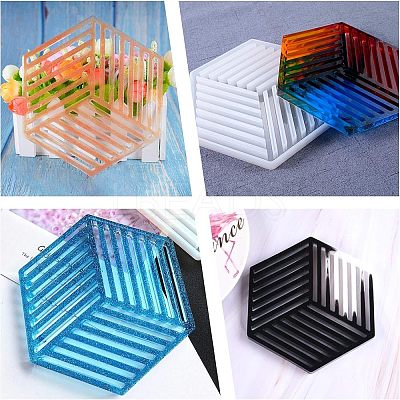 Hollow Hexagon DIY Cup Mats Silicone Molds DIY-OC0003-13-1