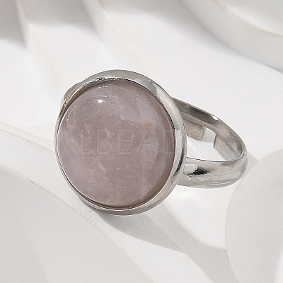 Half Round Natural Rose Quartz Finger Rings RJEW-M062-01P-17-1