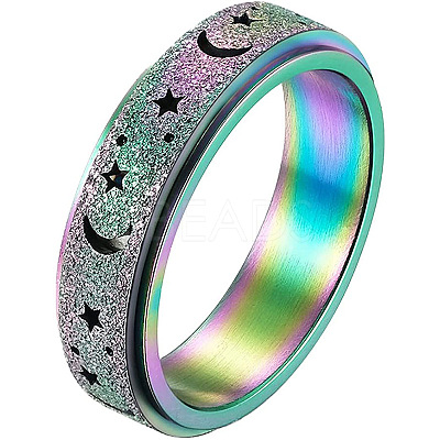 201 Stainless Steel Moon and Star Rotatable Finger Ring MOST-PW0001-005A-01-1