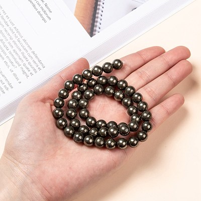 Natural Pyrite Beads Strands G-L031-8mm-01-1