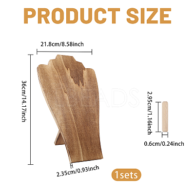 Bust Wooden Display Stands for Necklaces ODIS-WH0331-54-1
