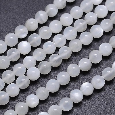 Natural White Moonstone Round Bead Strands G-M262-5mm-04-1