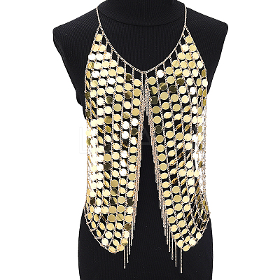 Polyester with PVC Coin Tassel Chest Body Chains for Sexy Dress AJEW-WH0481-477-1