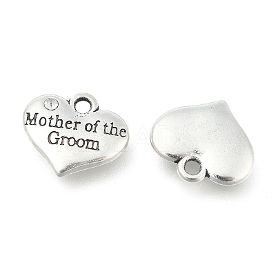 Wedding Theme Antique Silver Tone Tibetan Style Alloy Heart with Mother of the Groom Rhinestone Charms LS-TIBEP-N005-17A-1