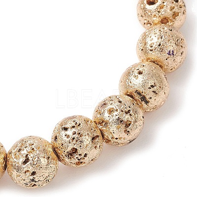 Electroplated Natural Lava Rock Round Beads Stretch Bracelets for Women Men BJEW-JB11982-01-1