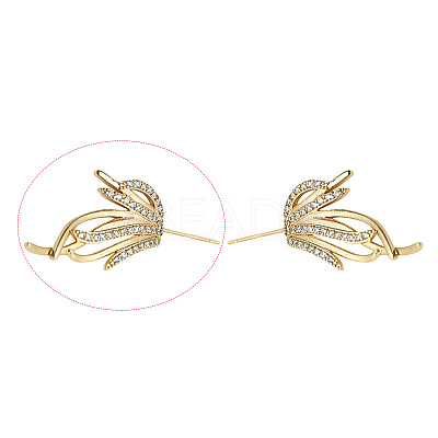 Brass Micro Pave Clear Cubic Zirconia Fishtail Head Pins BAPE-PW0002-10B-G-1