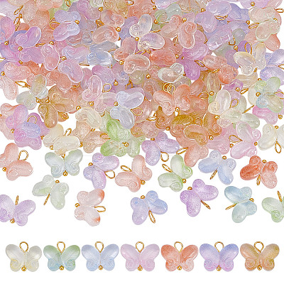 120Pcs Butterfly Gradient Color Baking Paint Transparent Glass Charms PALLOY-HY00098-1