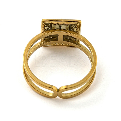 Ion Plating(IP) 304 Stainless Steel Rhinestone Square Finger Rings for Women Men STAS-Z060-01G-1