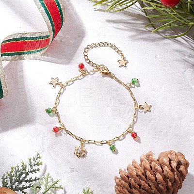 Christmas Brass Glass Charm Bracelets BJEW-JB12536-1