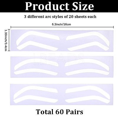 60Pcs 3 Styles Plastic Eyebrow Tattoo Practice Skin AJEW-CP0009-58B-1