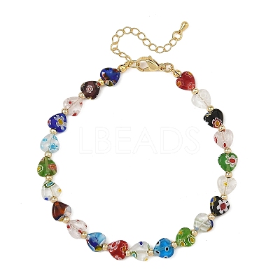 Heart Handmade Millefiori Glass Beaded Anklets for Women AJEW-AN00874-1