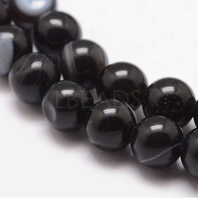 Natural Black Agate Bead Strands G-K166-13-6mm-05-1