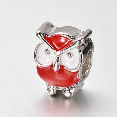 Owl Alloy Enamel Large Hole European Animal Beads X-MPDL-M020-04M-1