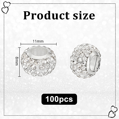 100Pcs Polymer Clay Rhinestone European Beads RB-PH0001-54A-1