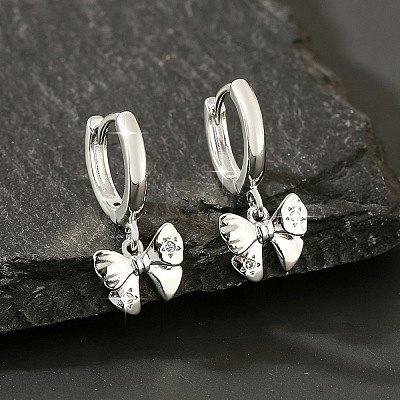 Brass Micro Pave Cubic Zirconia Bowknot Hoop Dangle Earrings for Women WG84F56-02-1