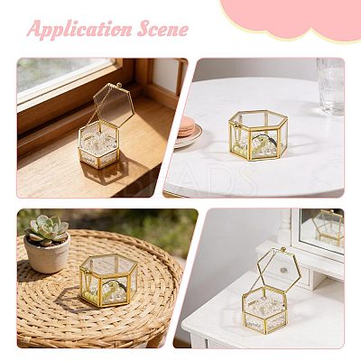Glass Jewelry Presentation Boxes with Golden Tone Metal Frame CON-WH0133-014-1