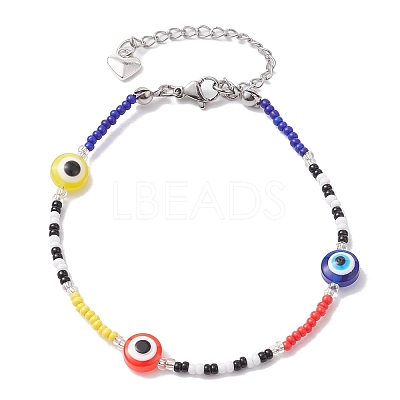 Resin Evil Eye & Glass Seed Beaded Bracelets BJEW-MZ00050-1
