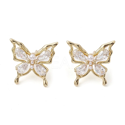 Butterfly Brass Stud Earrings EJEW-M245-07G-1