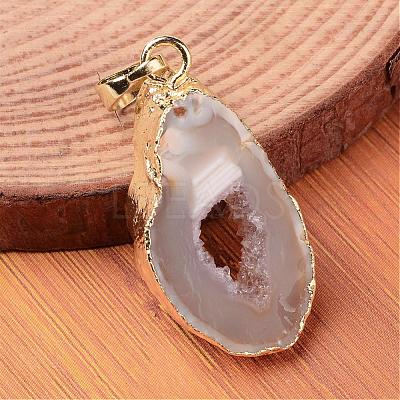 Mixed Golden Tone Brass Natural Druzy Geode Agate Slice Pendants G-M282-01-1